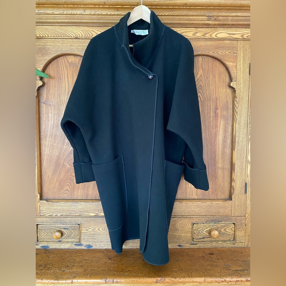 Vintage 80s Merle Chicago double face wool cocoon coat black pockets button P